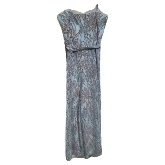 H&M jumpsuit, blue and brown leaf print, cropped length, convertible straps - Picture 6 of 16